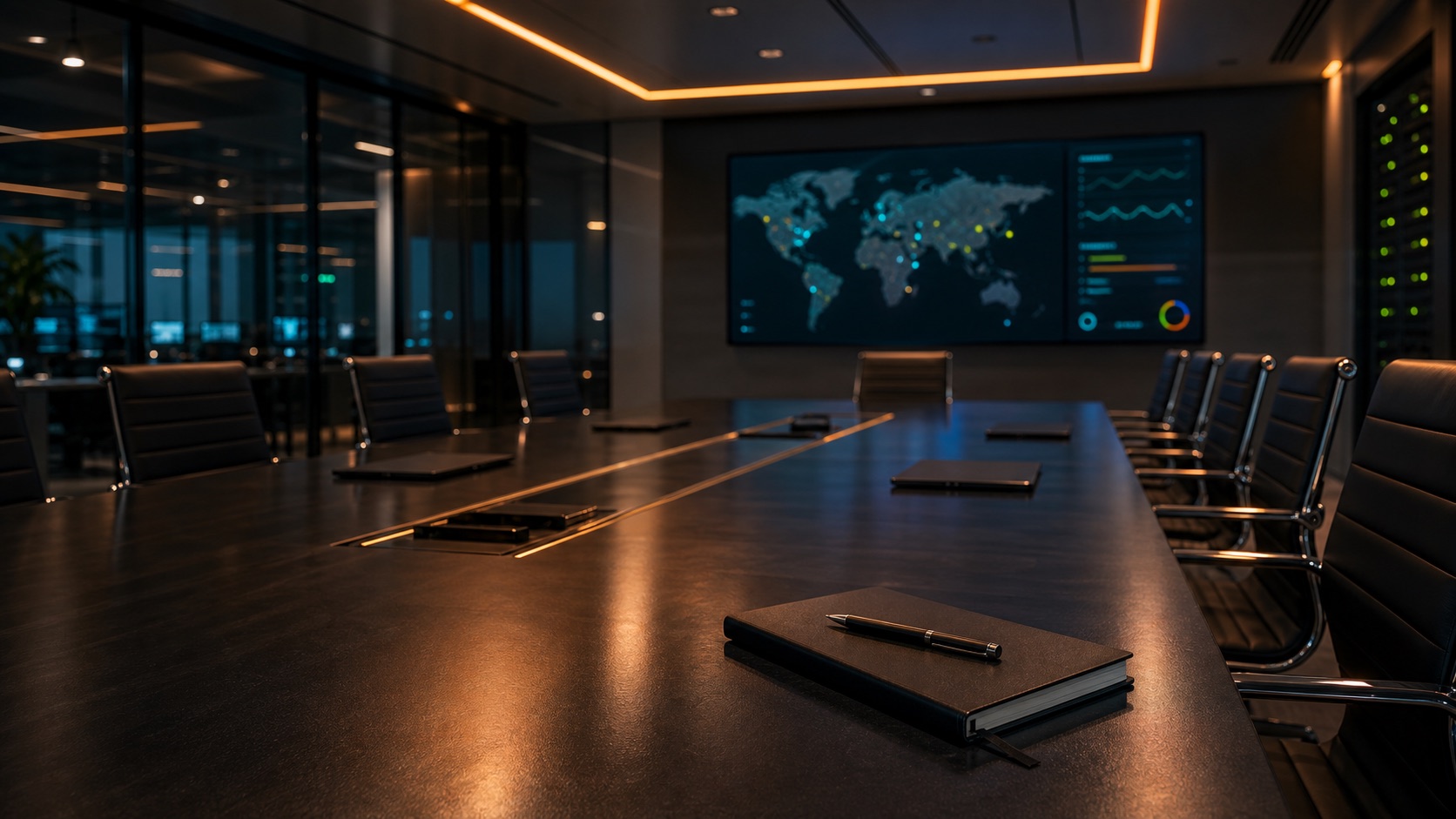 Enterprise boardroom for deployment planning with abstract service health display